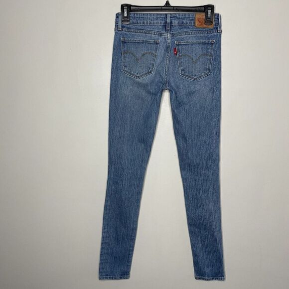 LEVIS 711 Jeans Womens 25 Long Skinny Distressed Blue Denim 8" Rise Medium Wash - Picture 3 of 8